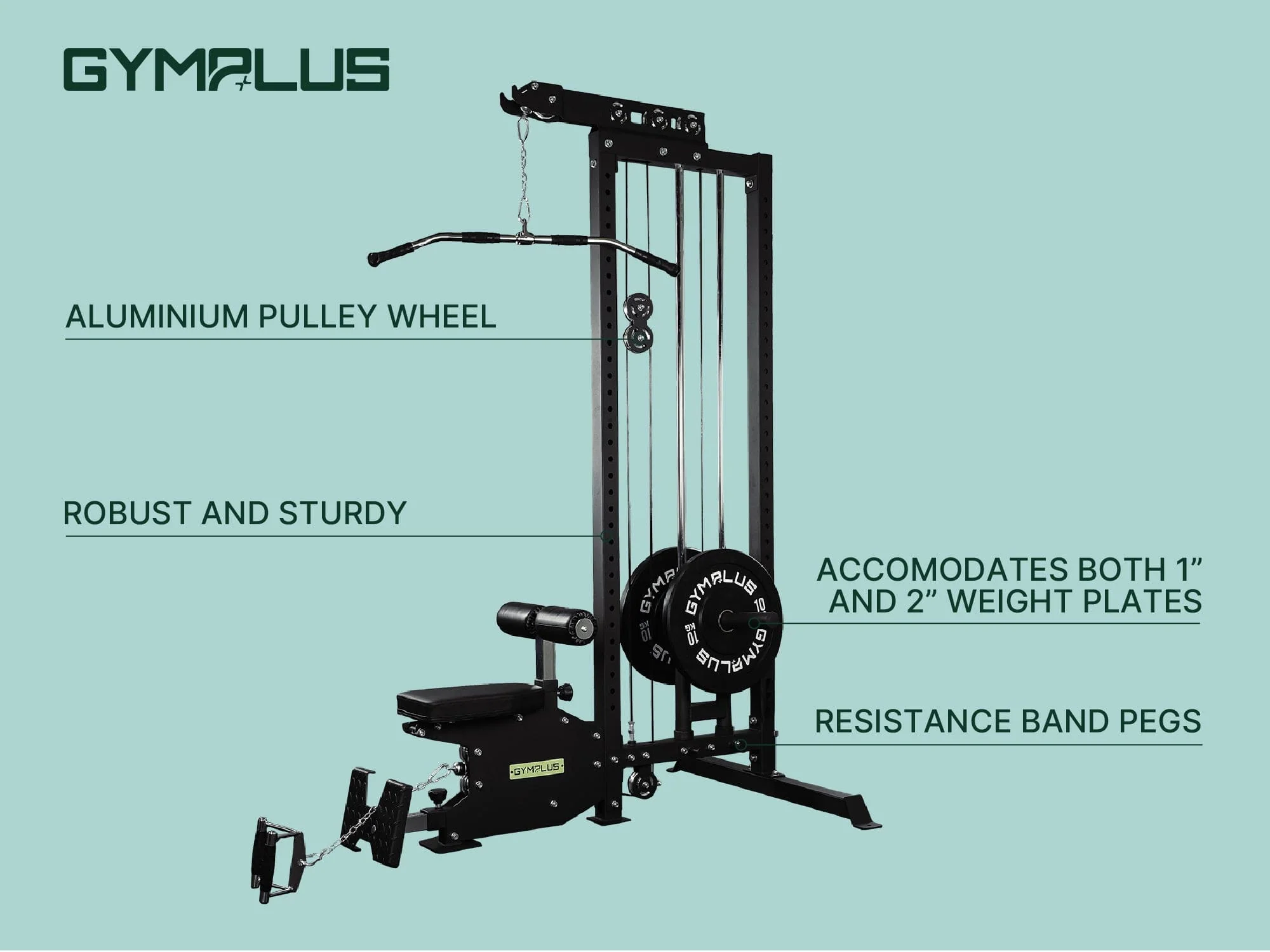 Lat Pulldown Low Row Machine with Aluminium Pulley Wheels - L4 Pro Series - Image 2