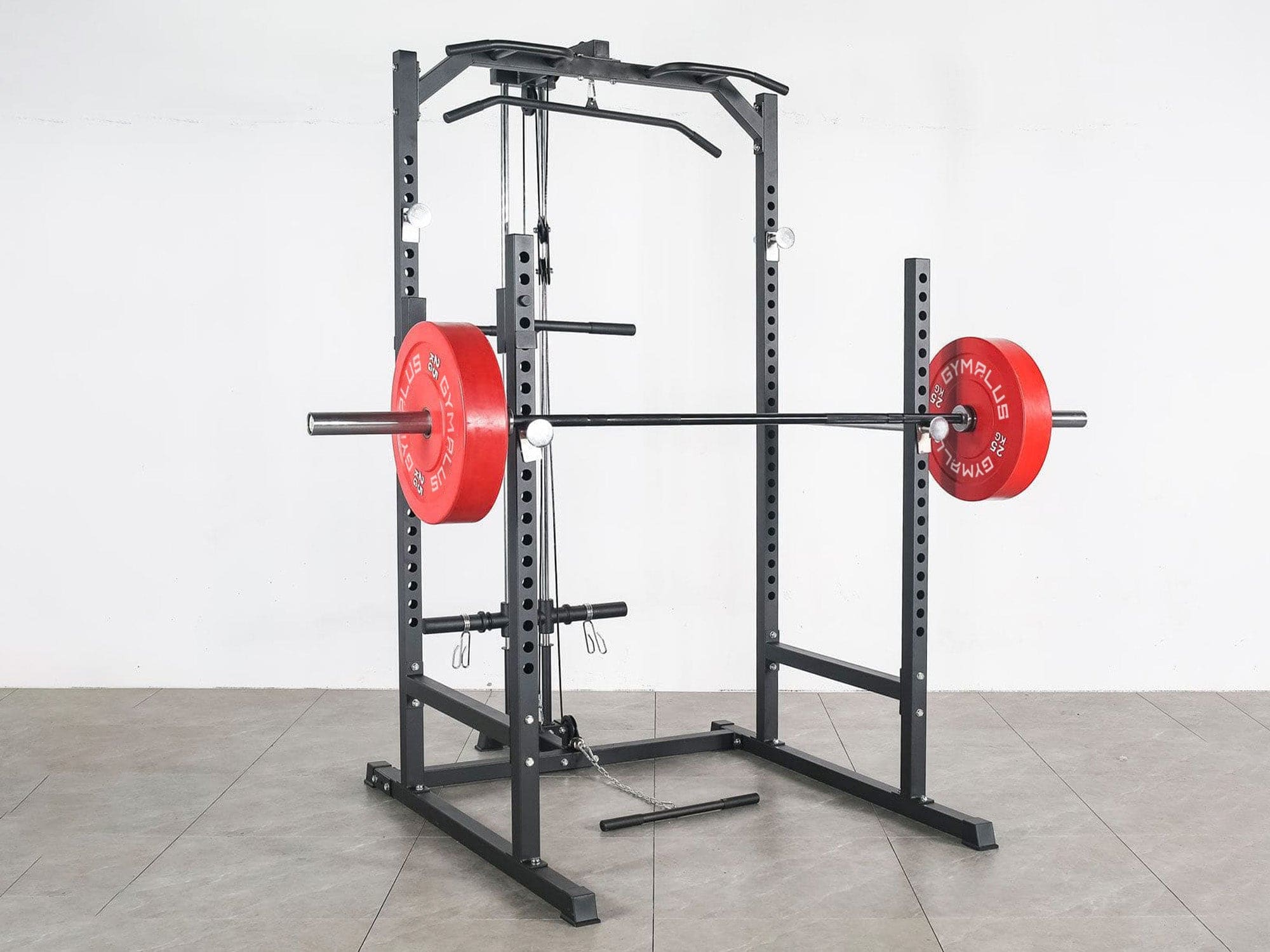 Home Gym Lifting Intermediate Package - Bench, Rack with Pulldown, Barbell and Bumper Plates Set - Image 4