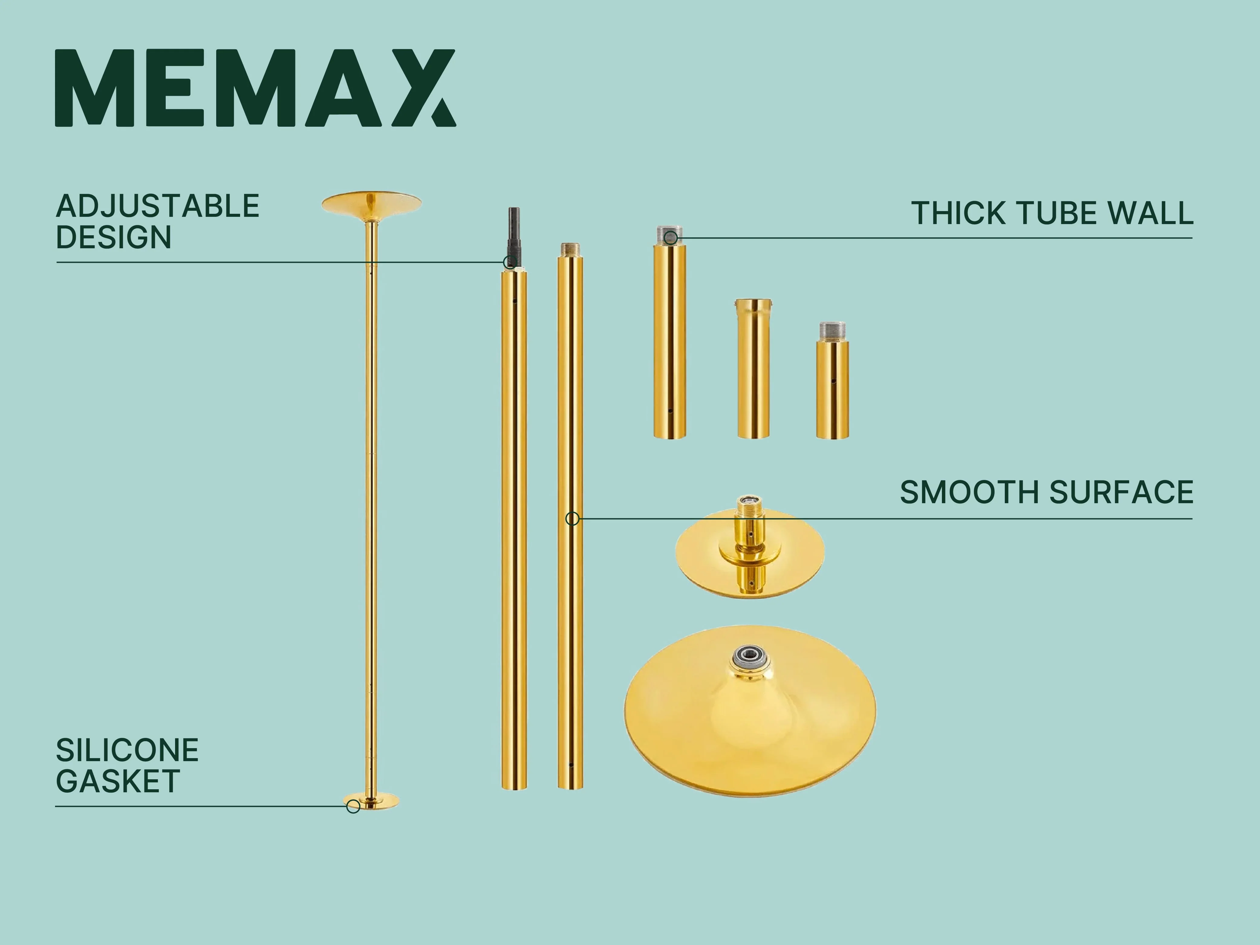 MEMAX Portable Dancing Pole - Static and Spinning - Gold - Image 2