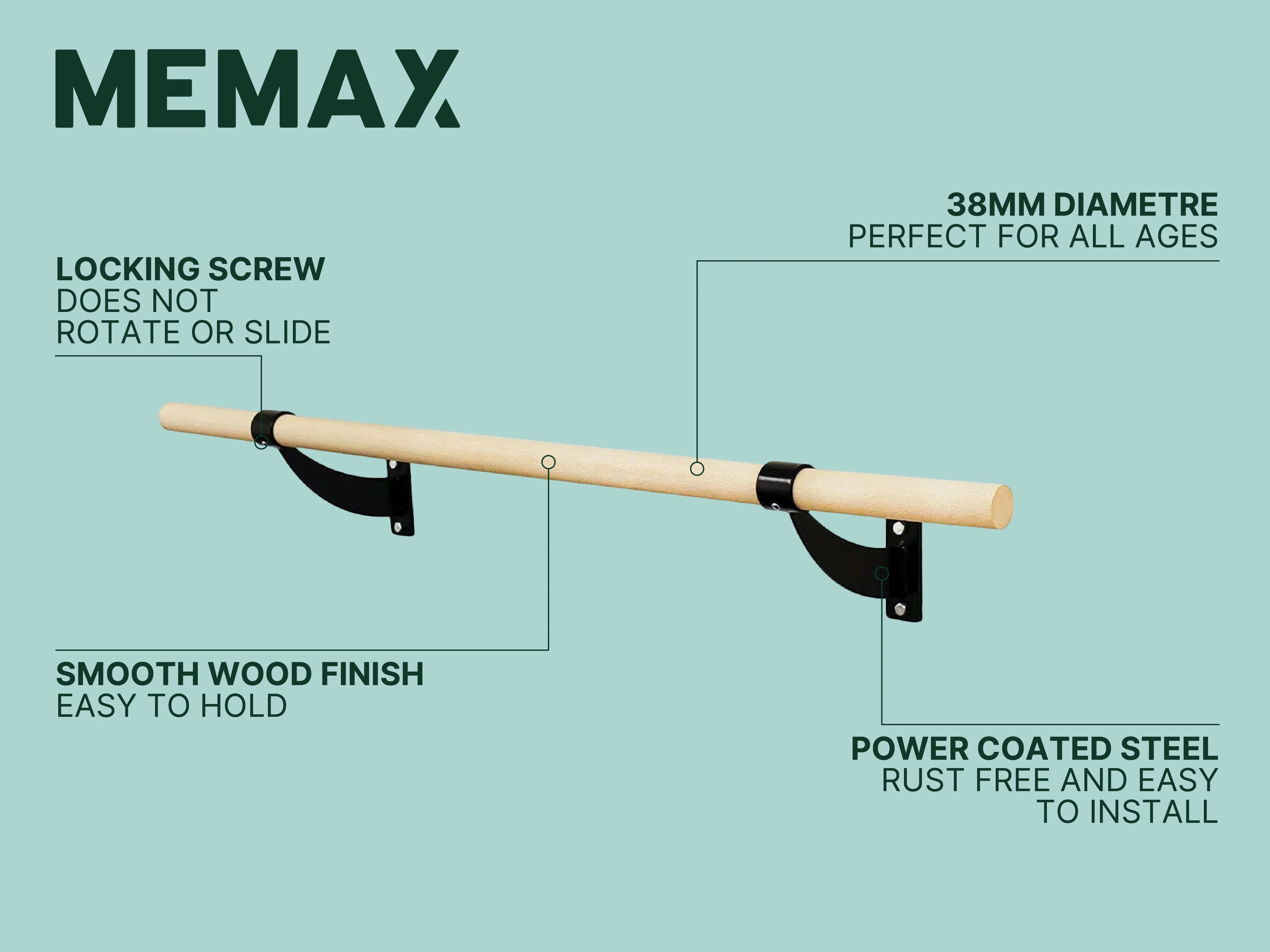MEMAX Wall Mounted Ballet Barre – 150cm Beech Wood Dance Bar - Image 5