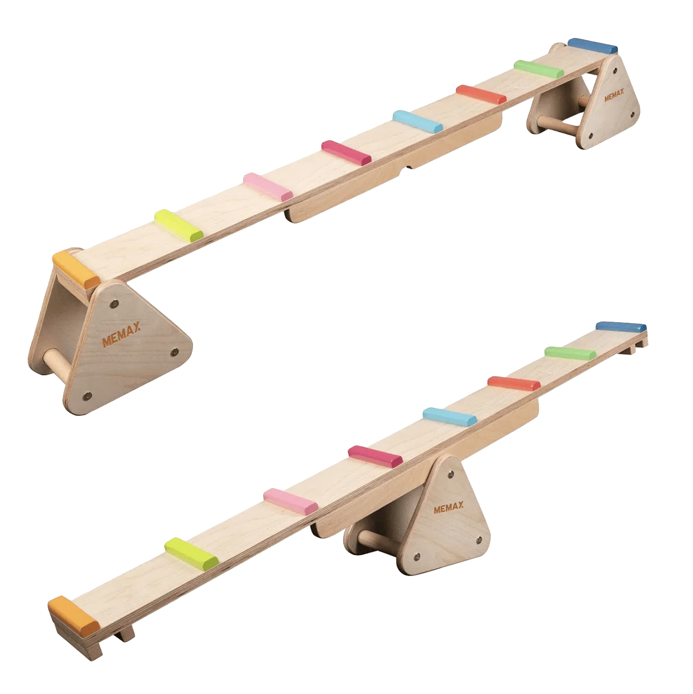 MEMAX 2-in-1 Wooden Seesaw and Rainbow Balance Bridge