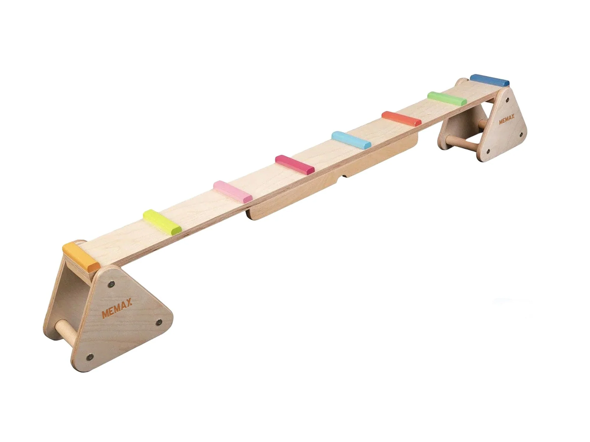 MEMAX 2-in-1 Wooden Seesaw and Rainbow Balance Bridge - Image 3